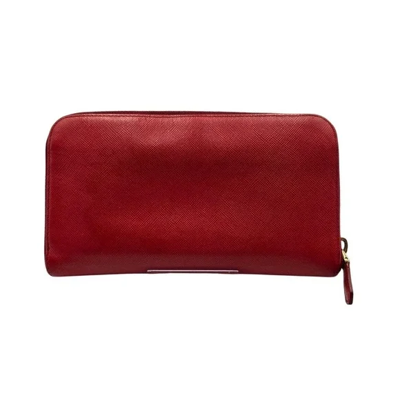 Prada Red Saffiano Leather Bow Continental‎ Zip Around Wallet Authentic - Picture 2 of 13